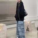 Moderne Blue Washed Cargo Jeans für Damen-Cargo Hose-55