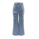 Elegante Marine-Denim-Cargohose für Frauen-Cargo Hose - 254